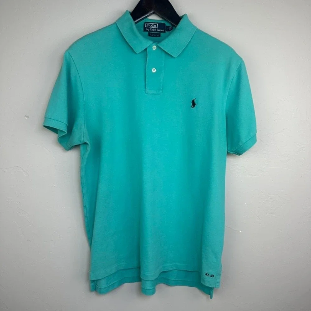 Polo Ralph Lauren Mens Custom Fit Mesh Polo Shirt Turquoise Blue Green Large
